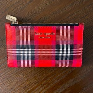 kate spade spencer foliage plaid small slim bifold wallet